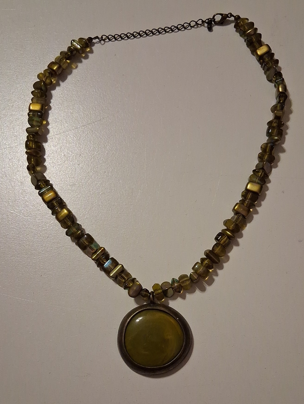 Olive Green Beaded Pendant Necklace